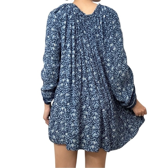 Natalie Martin Dress Mini Tunic Floral Blue 100% Silk Flowy Size Extra Small - Picture 2 of 8